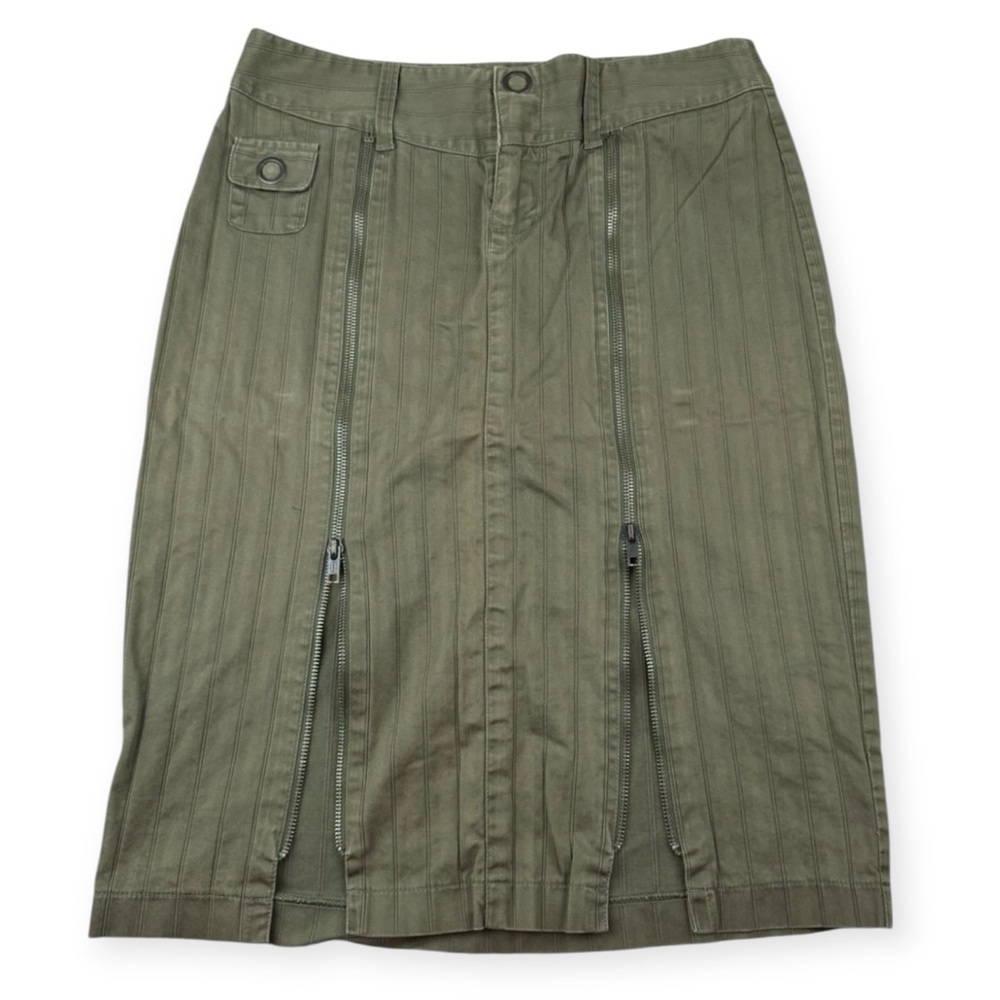 Morbid Threads Zip Pencil Skirt Goth Y2k Juniors 7 Olive Green 2000’s grunge